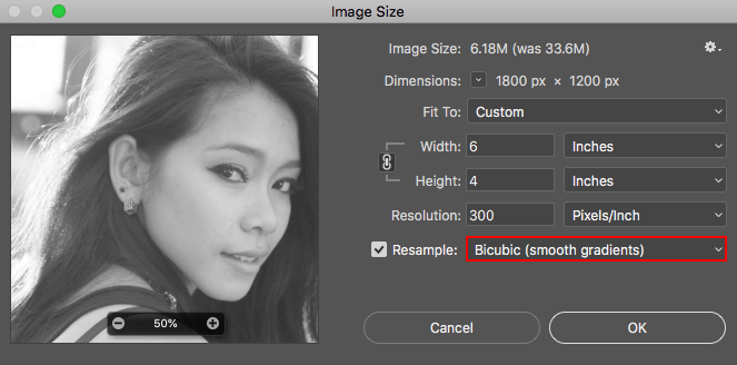 การเลือกประเภทของ Image Interpolation ในคำสั่ง Image Size ของโปรแกรม Photoshop